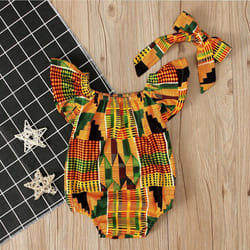 With Hairband Cute Baby Kids Girls Clothing African Boho Style Printed Long Rompers Jumpsuit - 18-24months