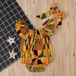 With Hairband Cute Baby Kids Girls Clothing African Boho Style Printed Long Rompers Jumpsuit - 0-6months