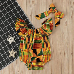 With Hairband Cute Baby Kids Girls Clothing African Boho Style Printed Long Rompers Jumpsuit - 0-6months