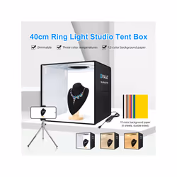 PULUZ 40cm Folding Portable Ring Light USB Photo Lighting Studio Shooting Tent Box with 6 x Dual-side Color Backdrops, Size: 40cm x 40cm x 40cm(Black)