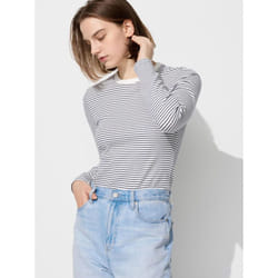 Uniqlo Japan SofT Rib Border Crew Neck T  Long Sleeve - 01 OFF WHITE/XXL