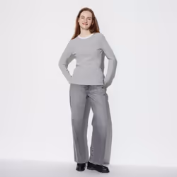 Uniqlo Japan SofT Rib Border Crew Neck T  Long Sleeve - 01 OFF WHITE/XXL