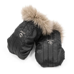 Stroller Mittens, Onyx Black - Soft Fleece Lining & Sheepskin Cuffs - Attach to All Stokke Strollers
