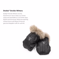 Stroller Mittens, Onyx Black - Soft Fleece Lining & Sheepskin Cuffs - Attach to All Stokke Strollers