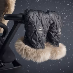 Stroller Mittens, Onyx Black - Soft Fleece Lining & Sheepskin Cuffs - Attach to All Stokke Strollers