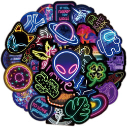 100Pcs Cool Neon Light Stickers for Kids Teens Adults, Trendy Graffiti Waterproof Vinyl Neon Stickers Pack for Water Bottle,Skateboard, Luggage, Phone