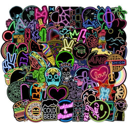 100Pcs Neon Style Stickers for Laptop, Cool Neon Light Stickers for Kids Teens , Waterproof Vinyl Stickers for Water Bottle, Guitar Skateboard,Phone