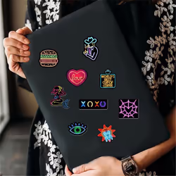 100Pcs Neon Style Stickers for Laptop, Cool Neon Light Stickers for Kids Teens , Waterproof Vinyl Stickers for Water Bottle, Guitar Skateboard,Phone