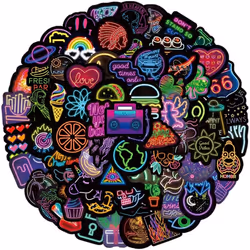 100 Pcs Cool Neon Light Stickers for  Teens Trendy Graffiti Waterproof Vinyl Neon Decals for Water Bottle, Guitar Skateboard, ...
