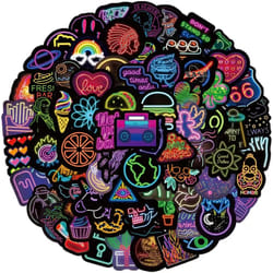 100 Pcs Cool Neon Light Stickers for  Teens Trendy Graffiti Waterproof Vinyl Neon Decals for Water Bottle, Guitar Skateboard, Luggage, Phone, Helme