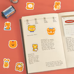 100 Pcs Orange Bear Theme Vinyl Waterproof Aesthetic Stickers  Laptop, Computer, Skateboard, Phone, Travel Case, Notebook for Teens Kids Girls Adults