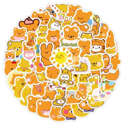 100 orange bear themed vinyl waterproof stickers suitable for laptops, computers, skateboards, mobile phones, luggage, children teenagers and adults