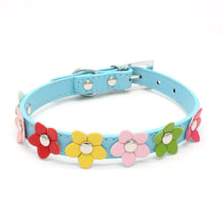 Girl Puppy Collars Pink Dog Collar With Rhinestone Bow Knot Crystal Diamond Colorful Flower-Blue