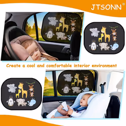 Baby Car Sun Shade, 2 Pieces Car Sun Shade 45x36cm Car Sun Shade No Need Suction Cup UV Protection Rear Car Sun Shade with Interesting Animal Pattern