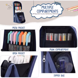 Standing Pencil Case Large Capacity Pen Bag, Multi-Layer Pen Pouch Pencil Holder Stationery Organizer,Polyester Pencil Bag Storage Box Desk Organizer