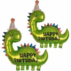 2 Pcs Dinosaur Balloons Birthday Decoration for Kids, 35 Inch Big Green Foil Happy Birthday Dino Balloon