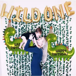 2 Pcs Dinosaur Balloons Birthday Decoration for Kids, 35 Inch Big Green Foil Happy Birthday Dino Balloon