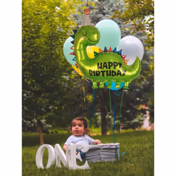 2 Pcs Dinosaur Balloons Birthday Decoration for Kids, 35 Inch Big Green Foil Happy Birthday Dino Balloon