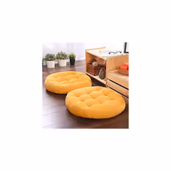 Set of 2 Japanese Cotton Seat Cushion Thick Round Tatami for Yoga, Balcony (Yellow, 42x42x5cm)