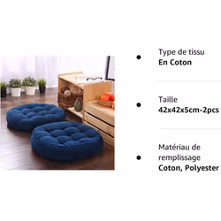 Set of 2 Japanese Cotton Seat Cushion Thick Round Tatami for Yoga, Balcony (Yellow, 42x42x5cm)