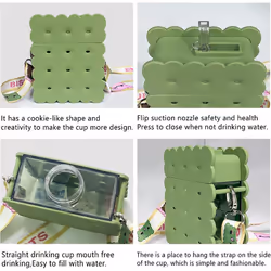 Kids Cute Water Bottle, Kawaii Water Bottle with Straw, Cookie Water Bottle with Adjustable Shoulder Strap,380ml, Sports Water Bottle