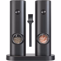 Electric Salt and Pepper Grinder Sets,Pepper Grinder with Base,Small Brush,LED Light,Powered by 4 AAA Batteries,Adjustable Gr ...