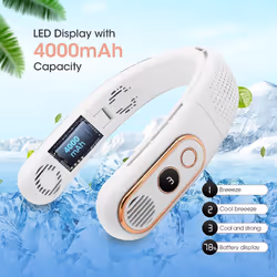 Neck Fan, 4 Turbos Foldable Portable Fan, Bladeless Neck Fan Rechargeable, LED Display, 3 Speeds Adjustment, 360Â¡Ã£Cooling Airflow
