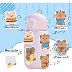 Cartoon 100Pcs Cute Kawaii Korean Bear Sticker, Waterproof Vinyl Aesthetic Stickers for Water Bottle, Notebook, Laptop, Decorative Gifts for Kids