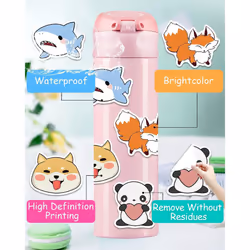 100 pcs Cute Animal Stickers for Kids, Water Bottle Stickers, Waterproof Vinyl Mobile Phone Skateboard Laptop Stickers