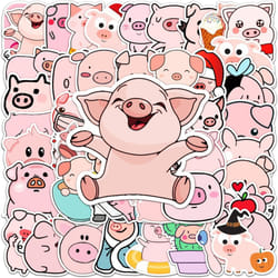 50pcs cute pig stickers, waterproof vinyl stickers, cute and fun stickers, laptops, tablets, phones, water bottles, bicycles, luggage computers