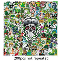 200 pieces of "Creative Trend Green Style" graffiti vinyl waterproof stickers for laptops, mobile phones, skateboards, luggage, water bottles