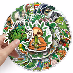 50 pieces of "Creative Trend Green Style" graffiti vinyl waterproof stickers for laptops, mobile phones, skateboards, luggage, water bottles