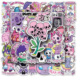 50 Personalized Pink Gothic Skull Graffiti Vinyl Waterproof Stickers for Laptops, Mobile Phones, Skateboards, Luggage Cases, Water Bottles