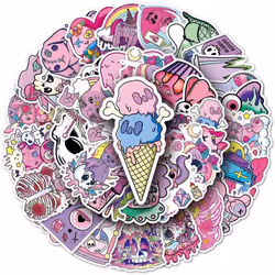 50 Personalized Pink Gothic Skull Graffiti Vinyl Waterproof Stickers for Laptops, Mobile Phones, Skateboards, Luggage Cases, Water Bottles