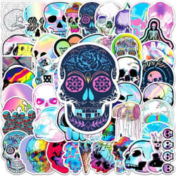 50 "Terrible Cool Skull" Graffiti Vinyl Waterproof Stickers for Laptops, Mobile Phones, Skateboards, Luggage Cases, Water Bottles