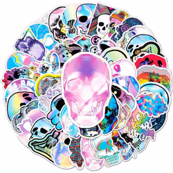 50 "Terrible Cool Skull" Graffiti Vinyl Waterproof Stickers for Laptops, Mobile Phones, Skateboards, Luggage Cases, Water Bottles