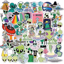 Aliens Stickers Pack for Water Bottles Laptop,50PCS Vinyl Waterproof Aesthetic Space UFO Decals for Scrapbook Computer Phone  ...
