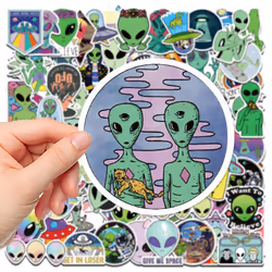 Aliens Stickers Pack for Water Bottles Laptop,100PCS Vinyl Waterproof Aesthetic Space UFO Decals for Scrapbook Computer Phone Guitar Luggage