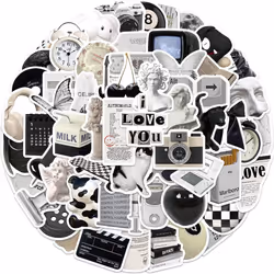 Aesthetic VSCO Stickers for Water Bottles,Black and White Simple Vinyl Sticker for Laptop,61Pcs DIY Decorate Skateboard Compu ...