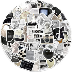 Aesthetic VSCO Stickers for Water Bottles,Black and White Simple Vinyl Sticker for Laptop,61Pcs DIY Decorate Skateboard Computer Phone