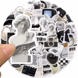 Aesthetic VSCO Stickers for Water Bottles,Black and White Simple Vinyl Sticker for Laptop,61Pcs DIY Decorate Skateboard Computer Phone