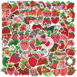 100PCS StrawberrySticker DIY Decoration,Strawberry Party Decoration,Cartoon Cute Small Sticker Cartoon Vinyl Waterproof Sticker Mobile Water Bottle
