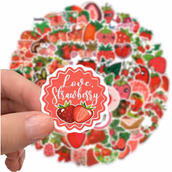 100PCS StrawberrySticker DIY Decoration,Strawberry Party Decoration,Cartoon Cute Small Sticker Cartoon Vinyl Waterproof Sticker Mobile Water Bottle
