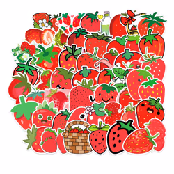 50PCS Strawberry Sticker DIY Decoration,Strawberry Party Decoration,Cartoon Cute Small Sticker Cartoon Vinyl Waterproof Stick ...