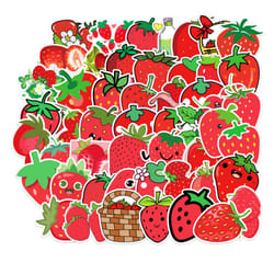 50PCS Strawberry Sticker DIY Decoration,Strawberry Party Decoration,Cartoon Cute Small Sticker Cartoon Vinyl Waterproof Sticker Mobile Water Bottle