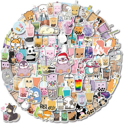 100PCS Kawaii Bubble Tea Stickers,Drink Stickers, Vinyl Cute Tea Stickers Gifts,Asthetic Stickers,Water Bottle Sticker Pack for Teens Girls Kids