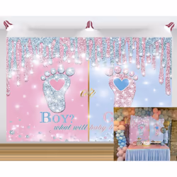 6*4 ft,Little Feet Gender Reveal Backdrop Boy or Girl Pink Blue Baby Reveal Party Photography Background