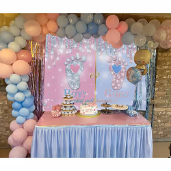 6*4 ft,Little Feet Gender Reveal Backdrop Boy or Girl Pink Blue Baby Reveal Party Photography Background