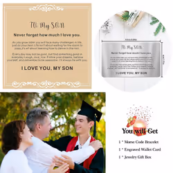 Mum's bracelet for son, morse code bracelet with engraved wallet card, graduation gift for son, adjustable handmade men's beaded bracelet
