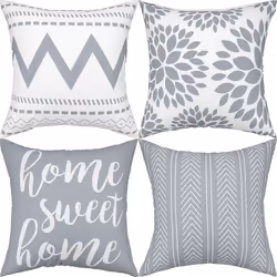 Throw Pillow Covers 18 x 18 Set of 4, Geometry Outdoor Square Pillow Cushion Cases, Modern Decorative Pillow Covers for Couch ...